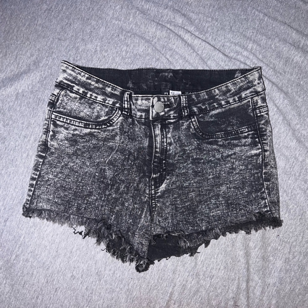 Acid Wash Black Shorts